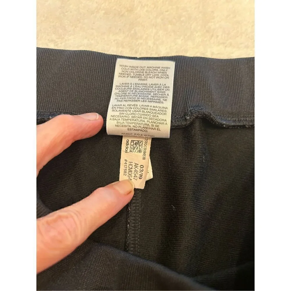 Adidas XL girls black white striped warm up pants  28” inseam